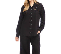 Karen Kane - Long Sleeve Cutout Embroidery Shirt