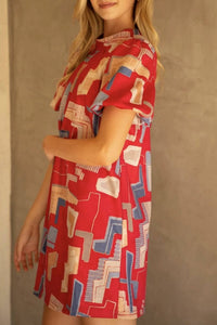 Voy - Geometric Print Tie Back Shift Dress