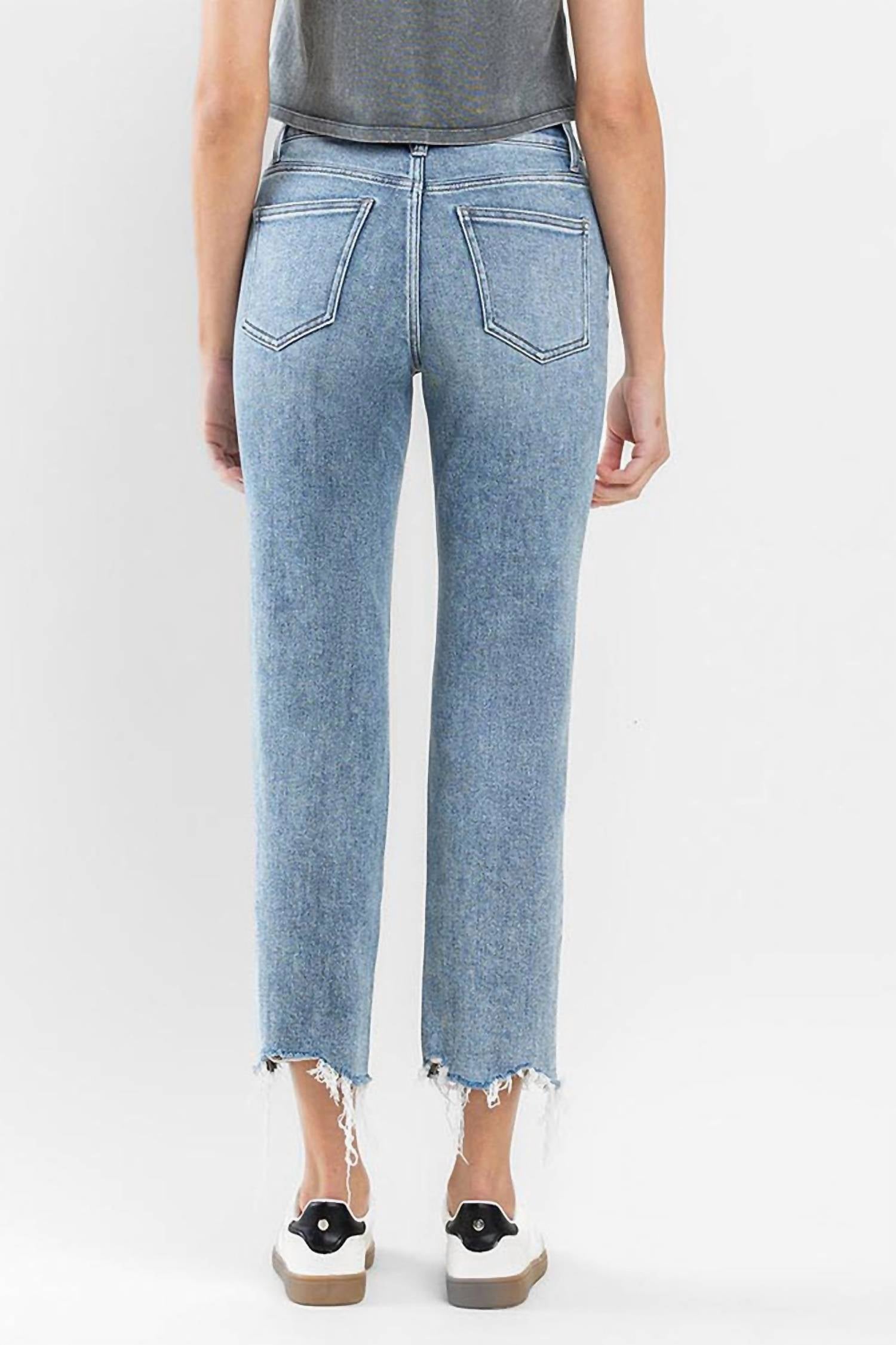 Flying Monkey - High Rise Cropped Distressed Hem Straight Jeans