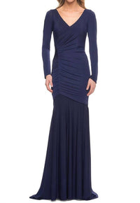 La Femme Apero - Ruched Jersey Long Sleeve Gown Dress