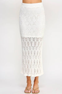 ELLISON Women's Openwork Knit Skirt in cream - women's skirt