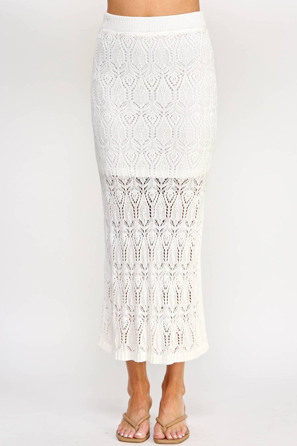 ELLISON Women's Openwork Knit Skirt in cream - women's skirt