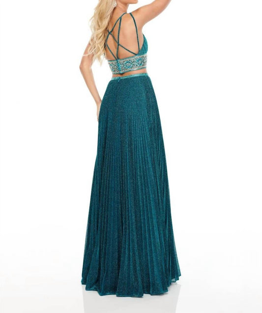 Rachel Allan - Pleated Shimmer Woven Two-piece Prom Gown