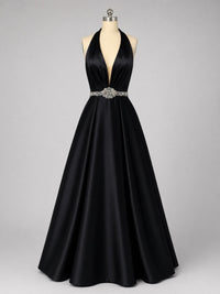 Sherri Hill Halter Beaded Waist Prom Dress in black - women's dress - alternate view