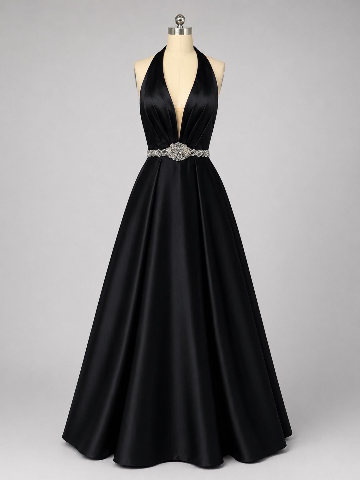Sherri Hill Halter Beaded Waist Prom Dress in black - women's dress - alternate view