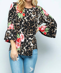 Lovely J - Leopard/Floral Print Blouse