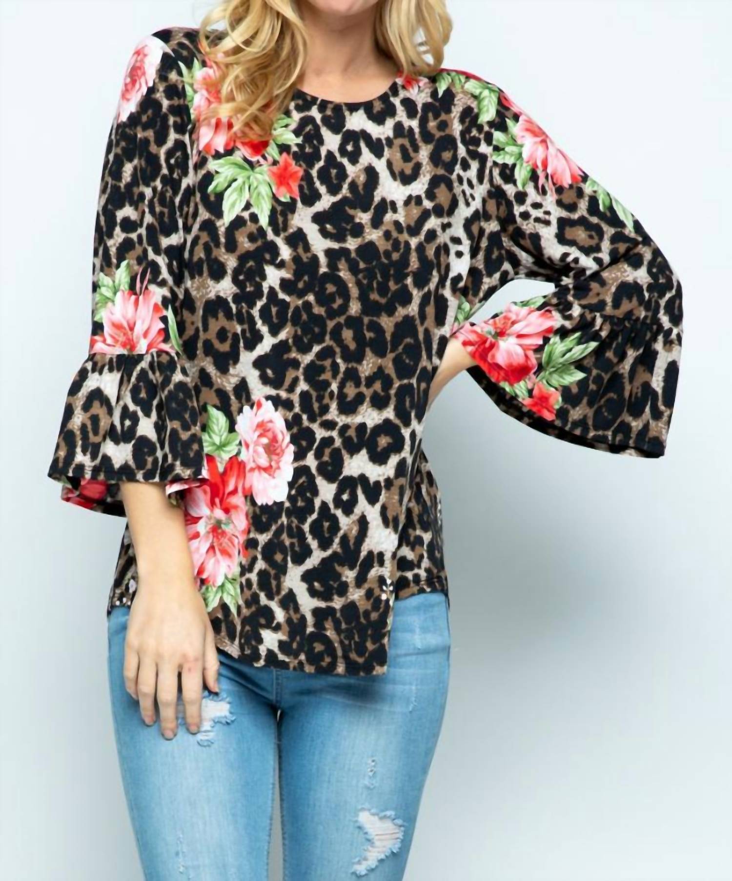 Lovely J - Leopard/Floral Print Blouse