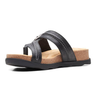 Clarks Women's Brynn Madi Flat Sandal in black leather - women's sandal - detail view