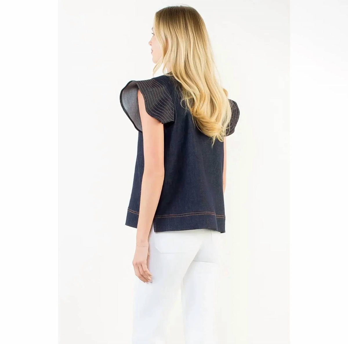 Thml - Short Sleeve V-neck Denim Blouse