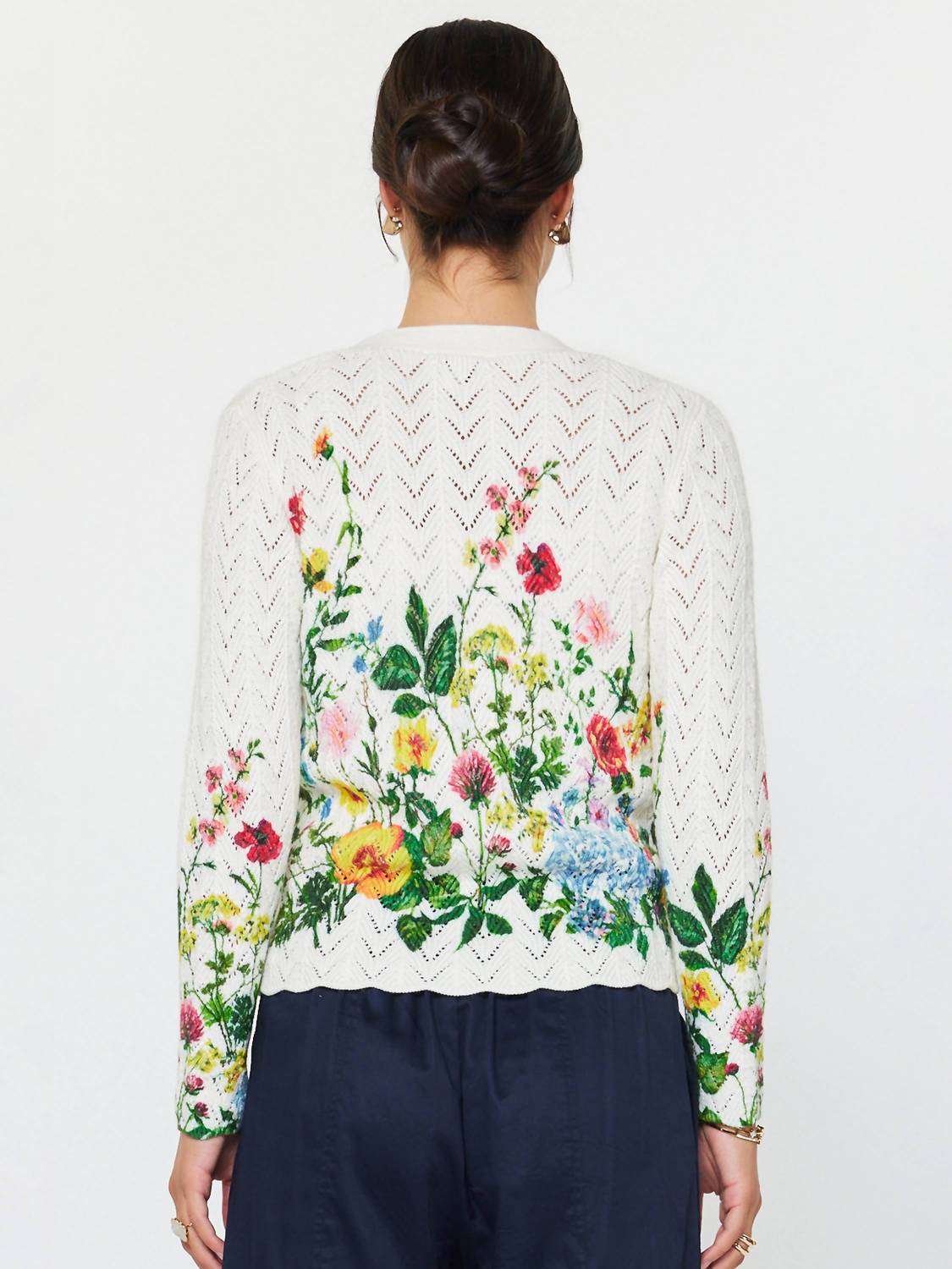 current air Floral Print Scalloped Cardigan in multi - women's cardigan - alternate view
