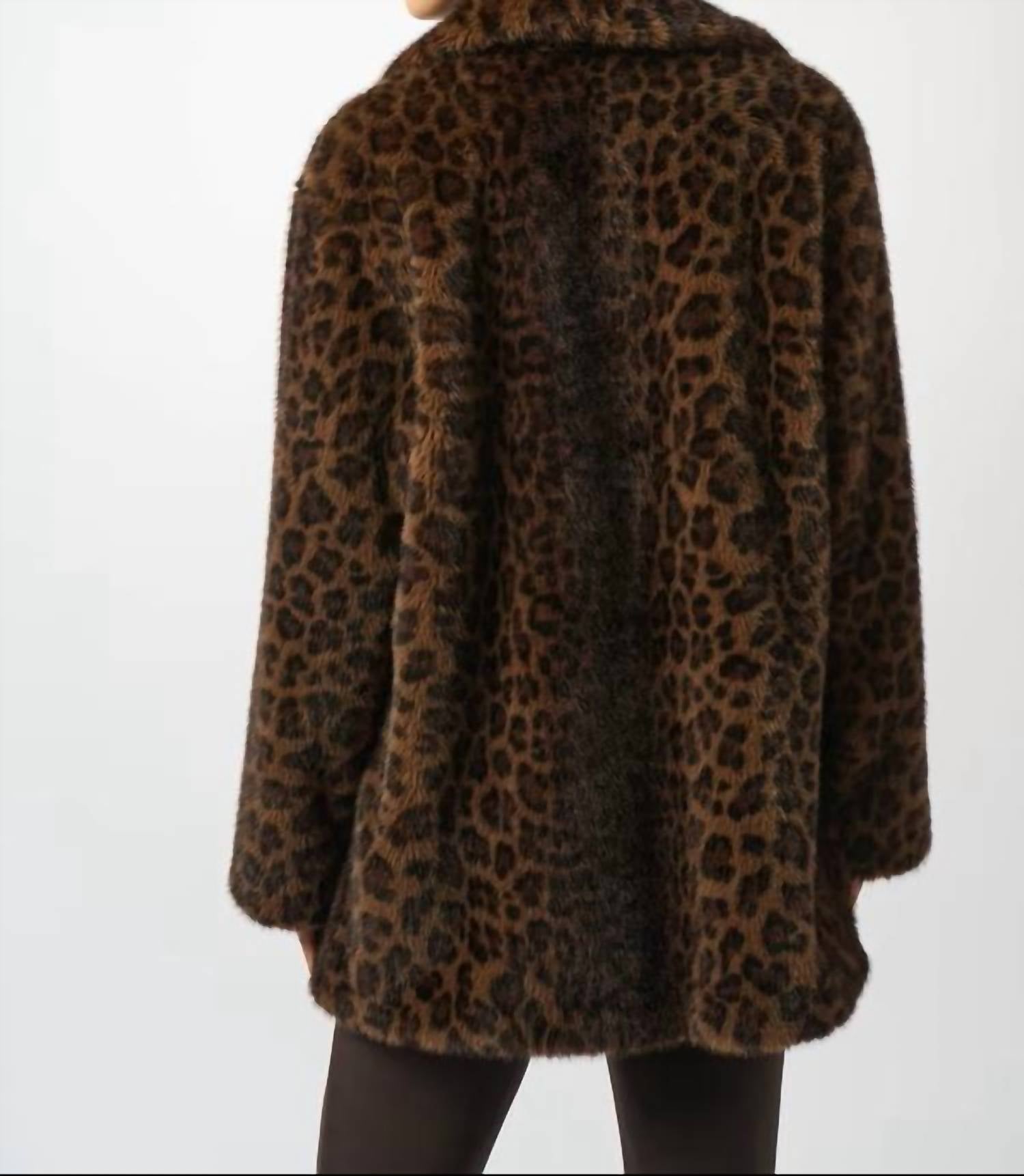 Joseph Ribkoff Leopard Print Faux Fur Coat in beige black 1 - women's jacket - detail view