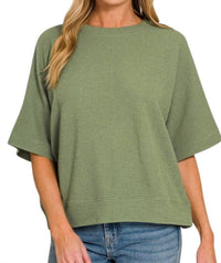 Zenana - Double Knit Three Quarter Sleeve Top
