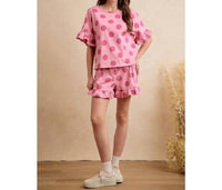 Bibi - Polka Dots Printed Ruffled Detail Top And Shorts Set
