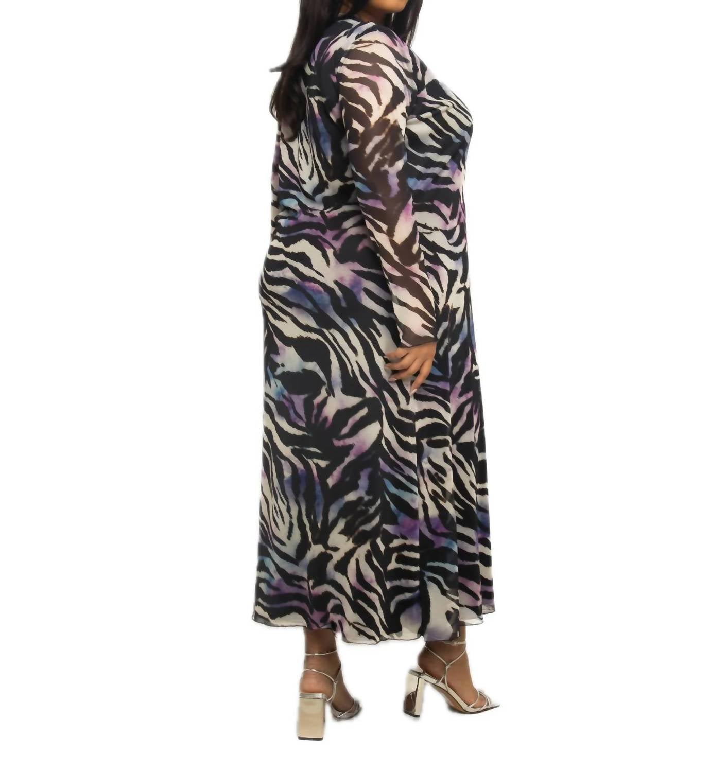 Fashion Szn Curve - Zebra Print Mesh Midaxi Dress - Plus