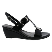 Ros Hommerson Women's Wynona Wedge Sandal in black - women's sandal - detail view
