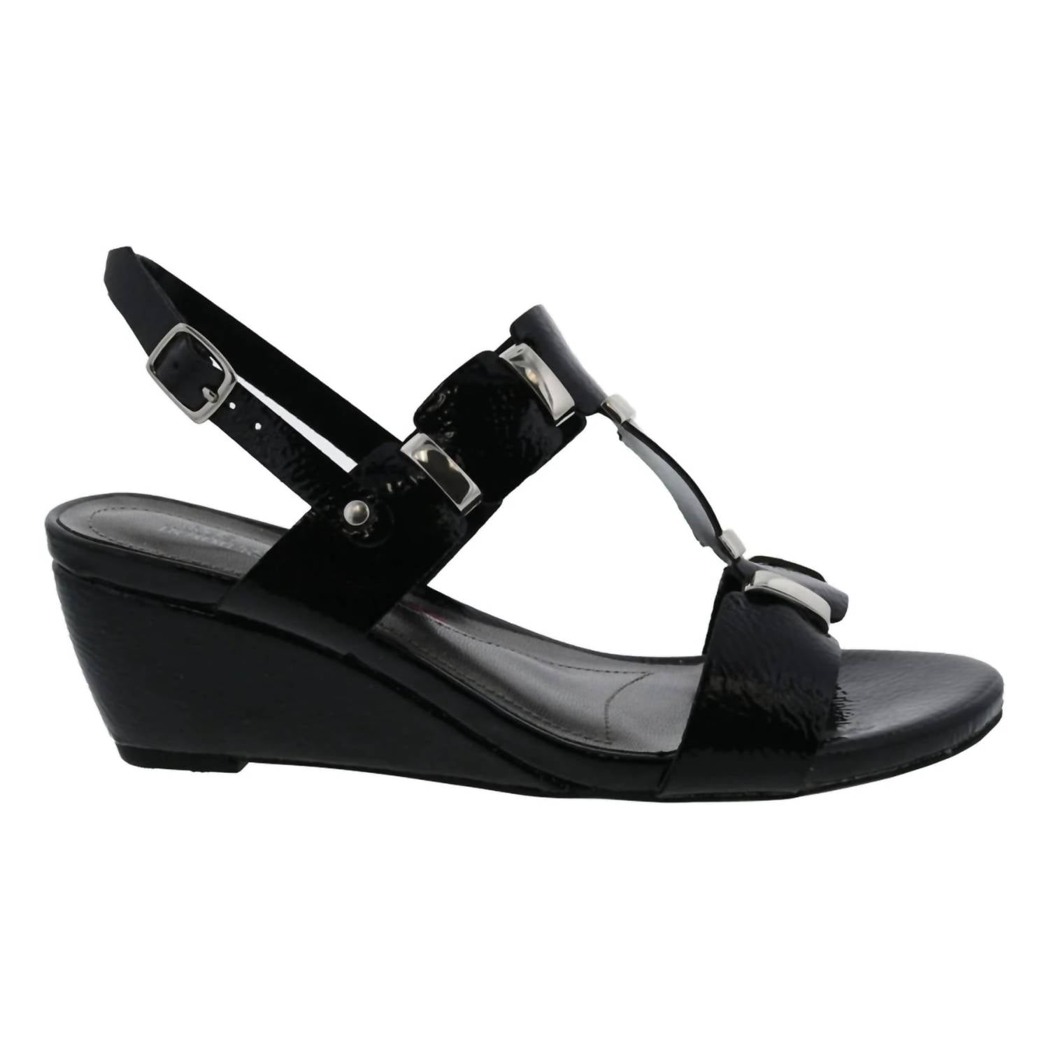 Ros Hommerson Women's Wynona Wedge Sandal in black - women's sandal - detail view
