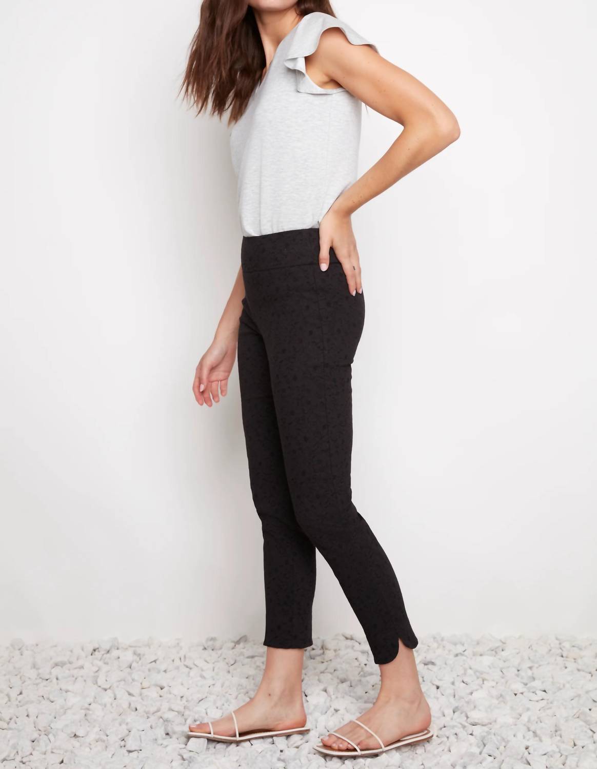 Up! - Loom Textured Petal Slit Ankle Pant
