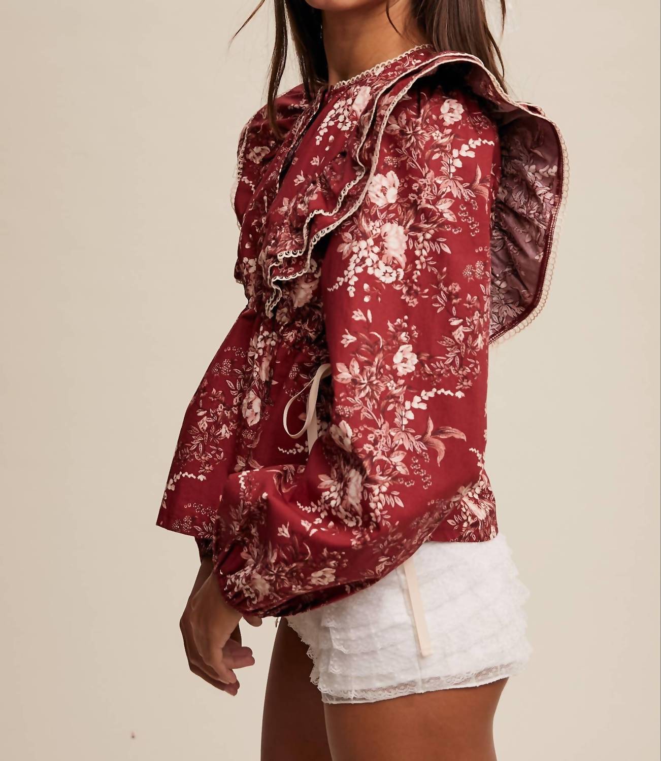 Listicle - Victorian Floral Ruffle Blouse