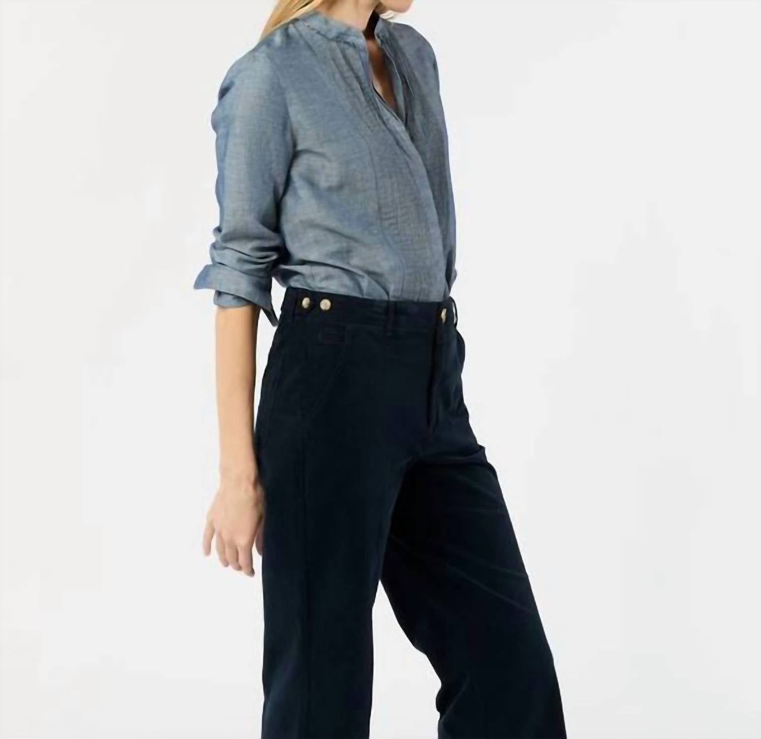 Ann Mashburn Alden Button Front Shirt in indigo cotolino chambray 1 - women's shirt - alternate view