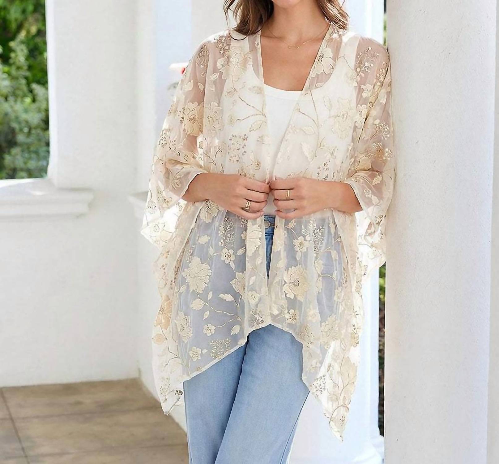 Karen Kane - Floral Embroidered Open Front Jacket