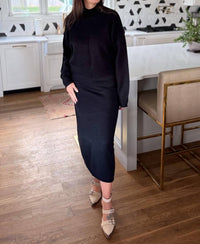 Double Zero Infinite Long Sleeve Sweater And Midi Skirt Set in black - women's skirt