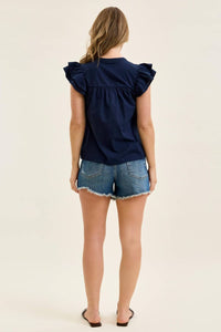 Judy Blue High Waist Button Fly Rigid Magic Cut Off Denim Short in blue - women's shorts - detail view