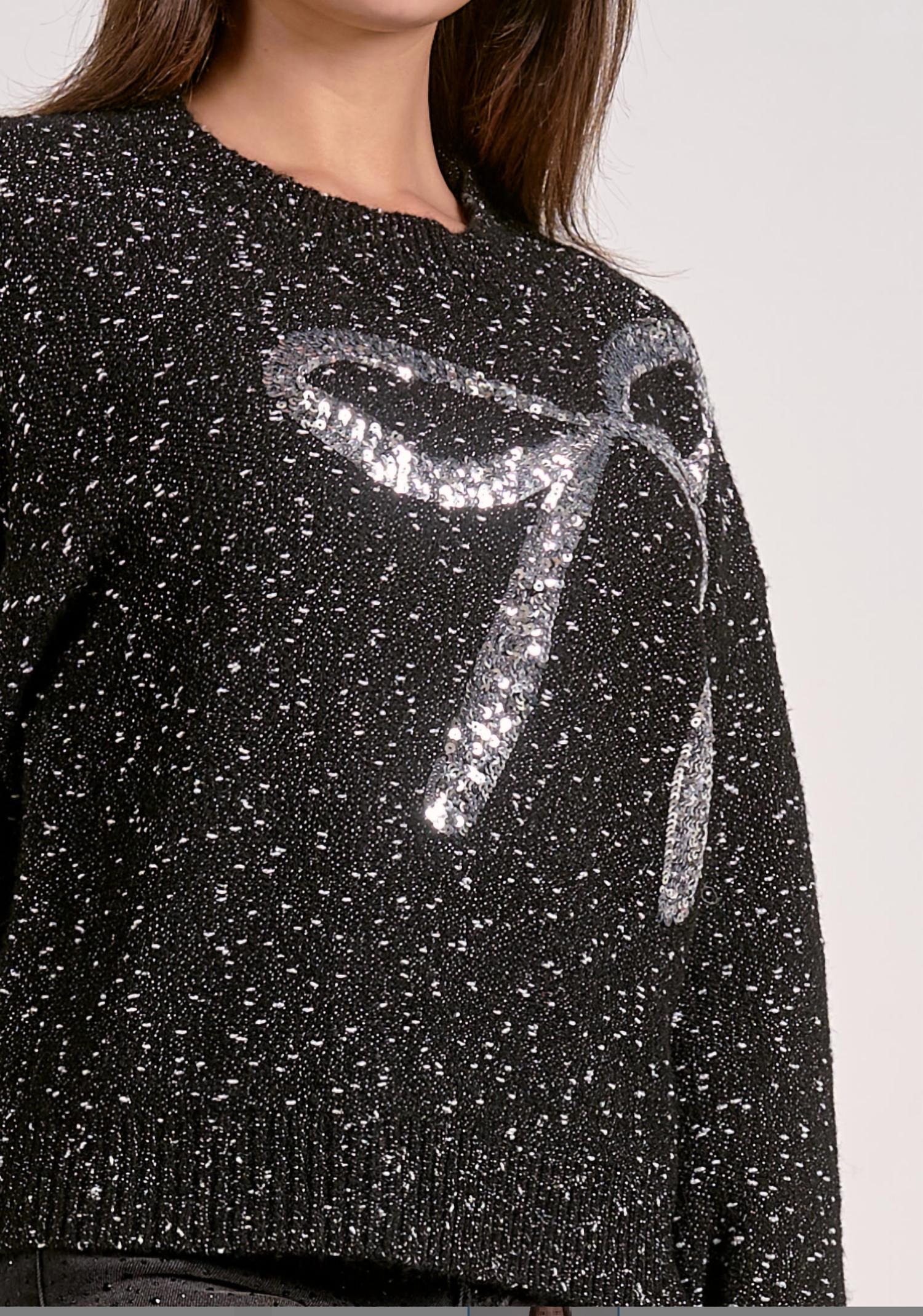 Elan - Crew Neck Sweater With Sequin Bow