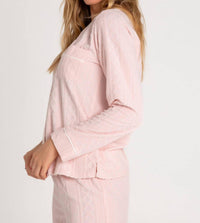 PJ Salvage Very Terry Cable Button Up Top in pink tint - women's intimate - detail view