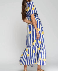 Vilagallo Leila Striped Lemon Dress in multi - women's dress - detail view