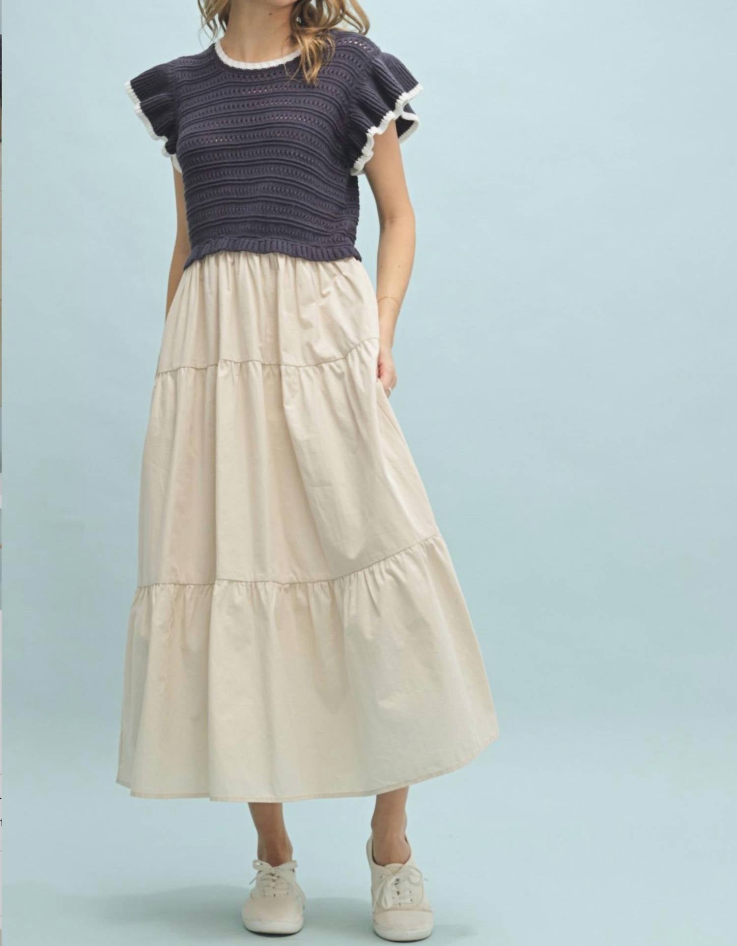 WISHLIST Milana Midi Dress in navy taupe - women's dress