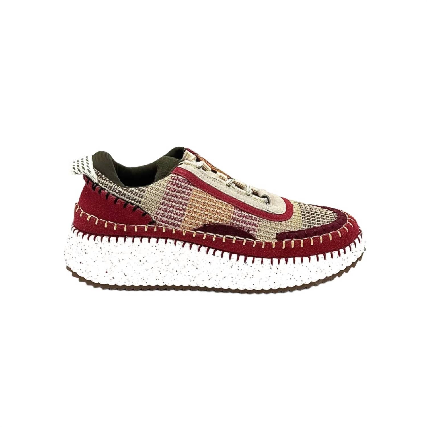 Renato Garini Women's Alexis Patchwork Sneaker in burgundy beige grey - women's sneaker