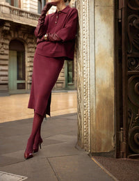 Joseph Ribkoff Sweater Knit Midi Skirt in merlot 1 - women's skirt - view 4
