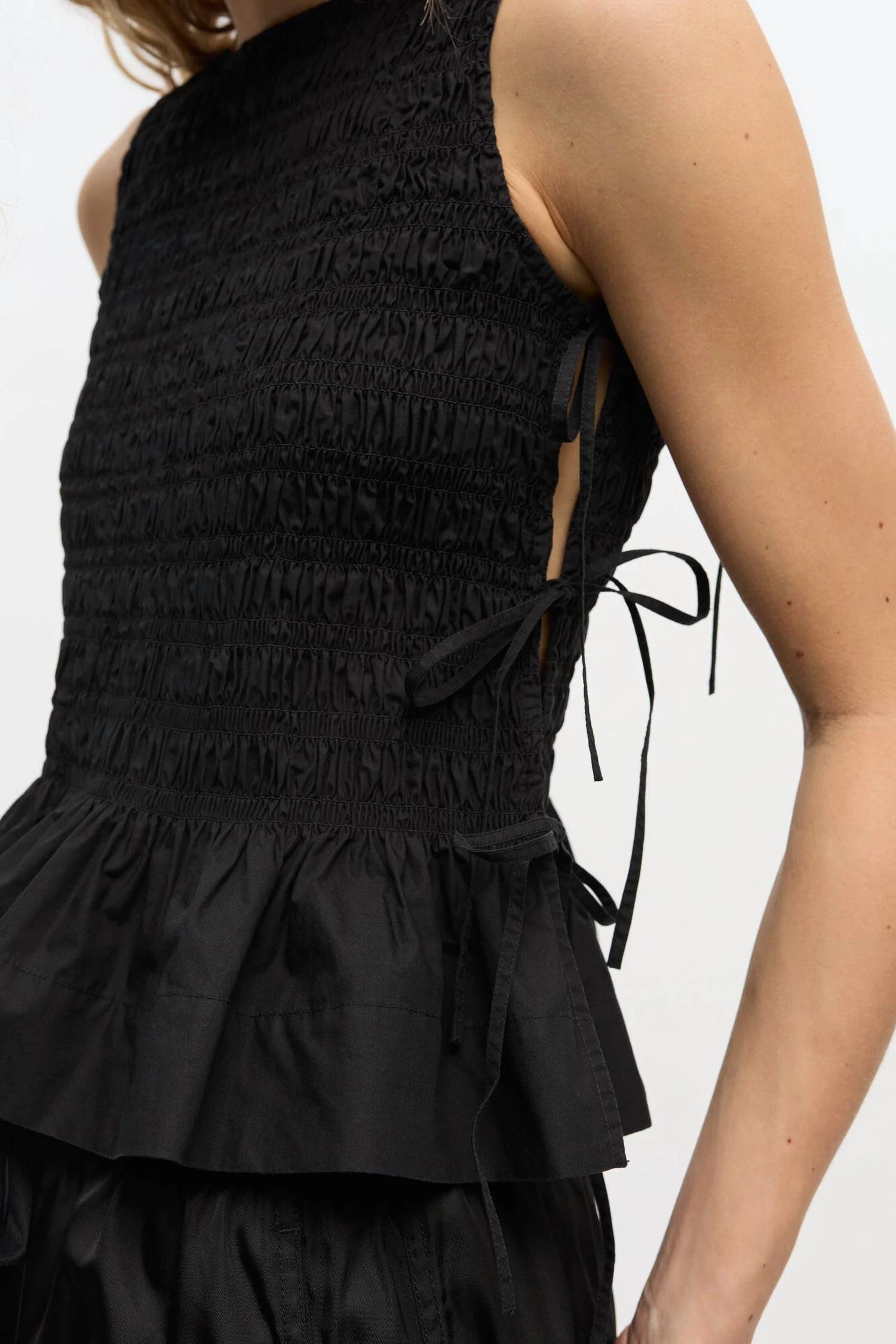 Ganni - Cotton Smock Tie Top