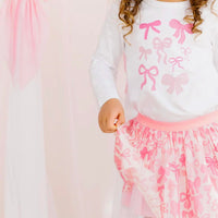 SWEET wink Girl's Coquette Bow Doodle Long Sleeve Shirt in white - kids' long sleeve top - detail view