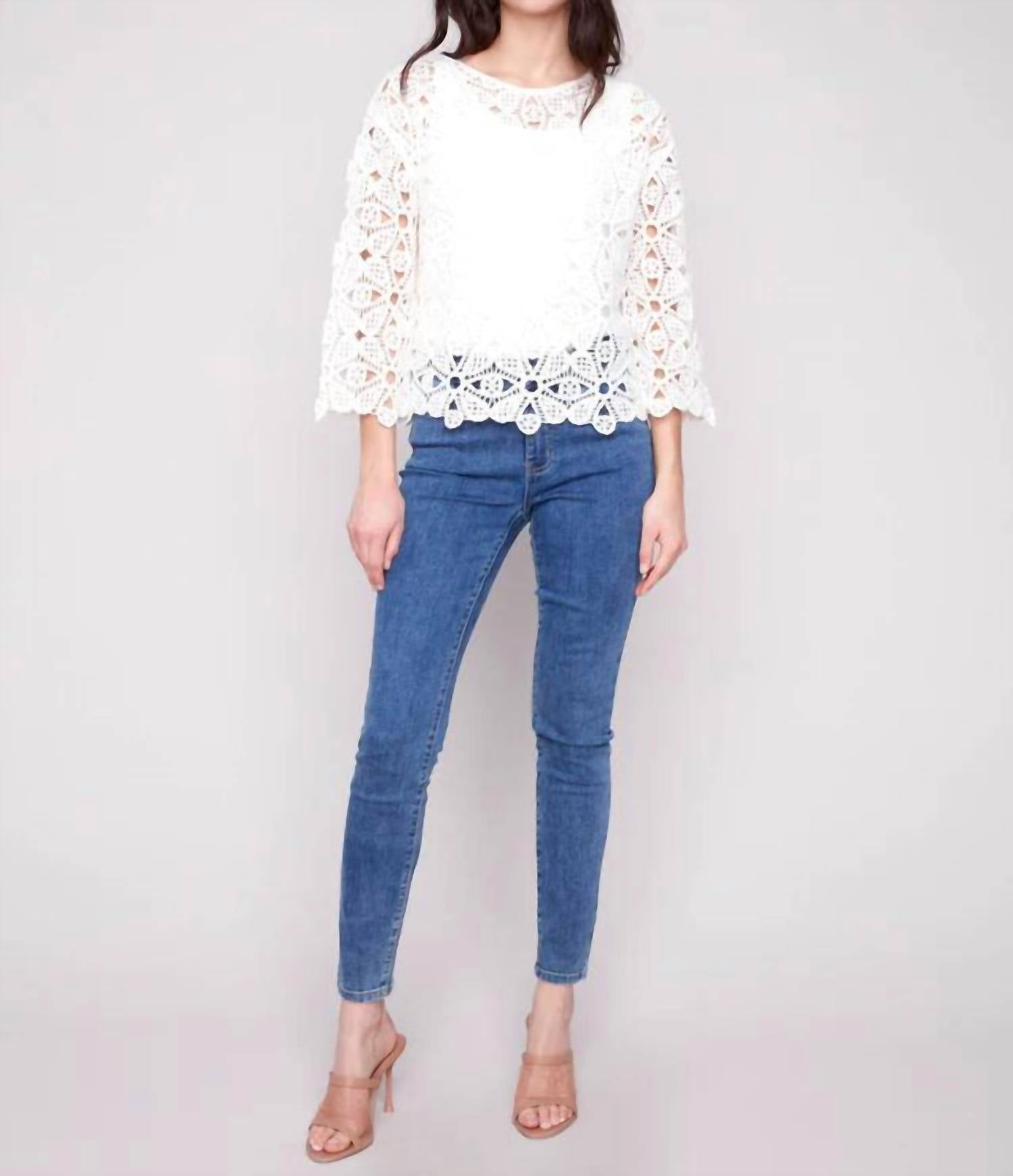 Charlie B - Crochet Long Sleeve Boatneck Top