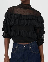 Ulla Johnson - Corinna Mock Neck Tiered Ruffle Top