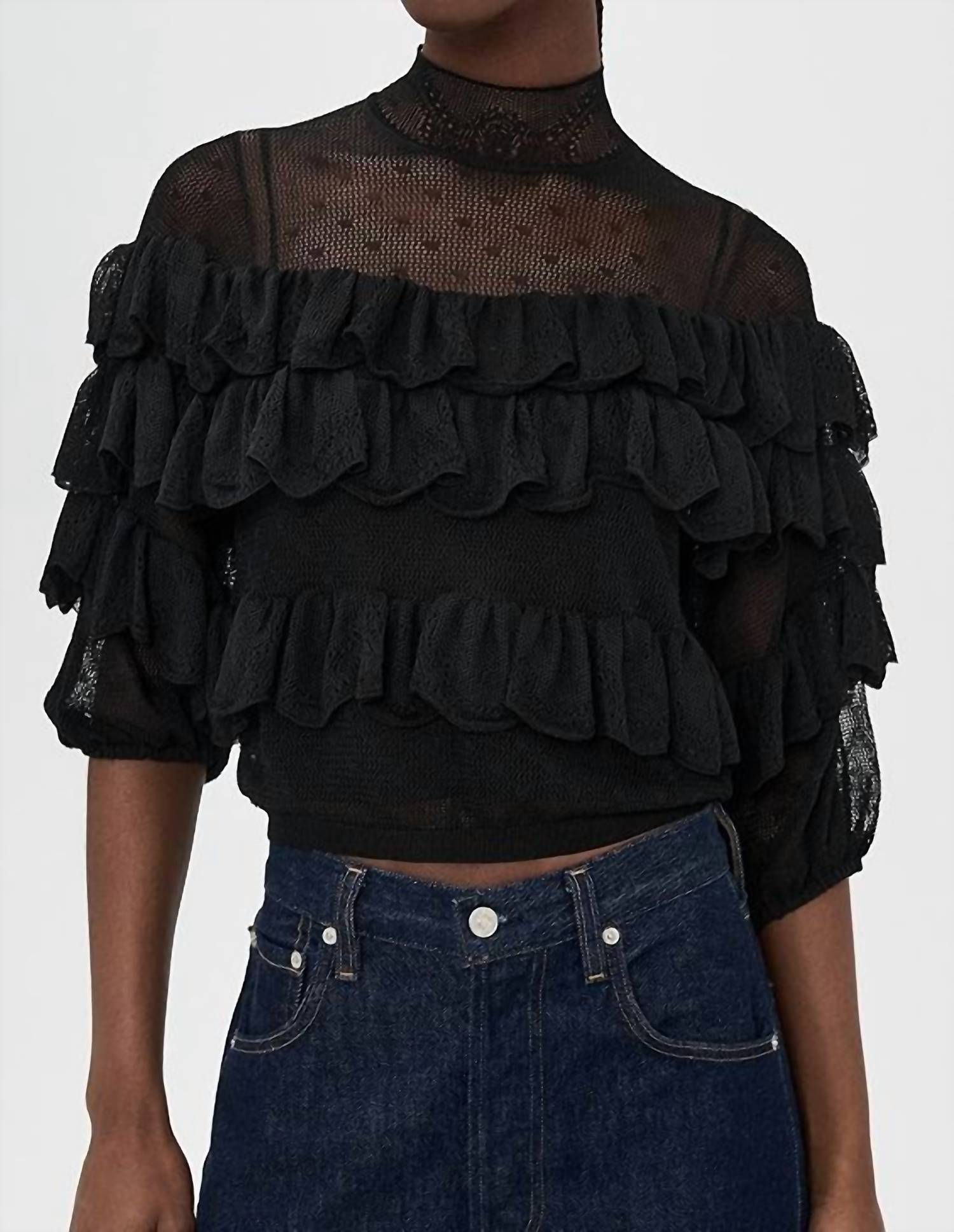 Ulla Johnson - Corinna Mock Neck Tiered Ruffle Top