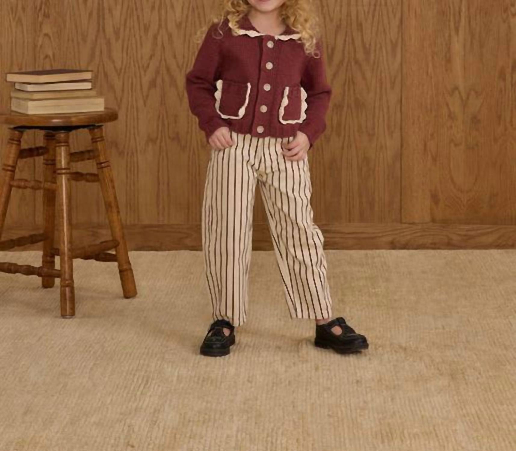 Rylee + Cru Collared Cardigan in burgundy 1 - kids' sweater