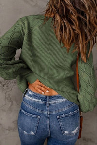 1 The Woman Bishop Sleeve Button V Neck Cardigan Sweater in green - women's sweater - detail view
