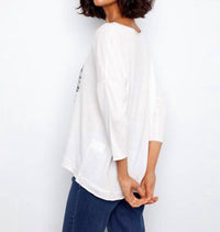 CHARLIE B Jersey V-neck 3/4 Sleeve Printed Top in hearts - women's blouse - detail view
