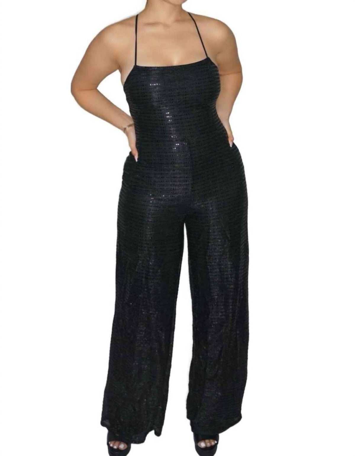 Privy - Glam Sequins Drawstring Lace Back Jumpsuit
