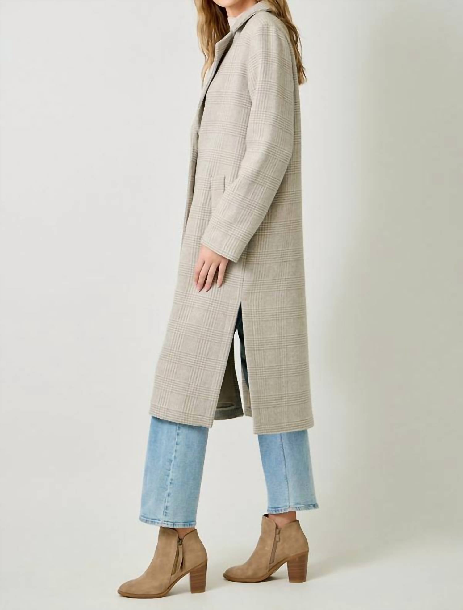 Mystree - Houndstooth Plaid Long Coat
