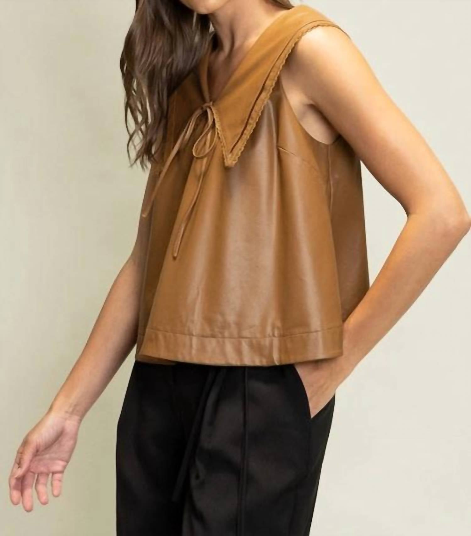 Heyson - Women's Leather Pintuck And Lace Top