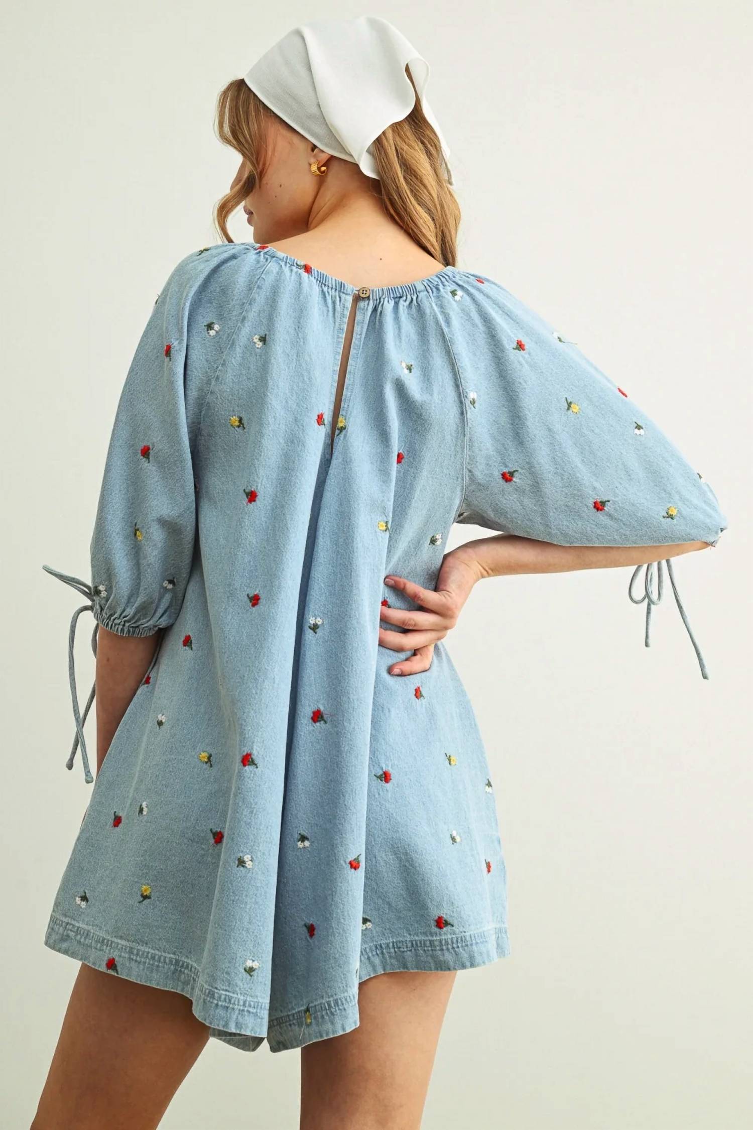Miou Muse - EMBROIDERED DENIM ROMPER