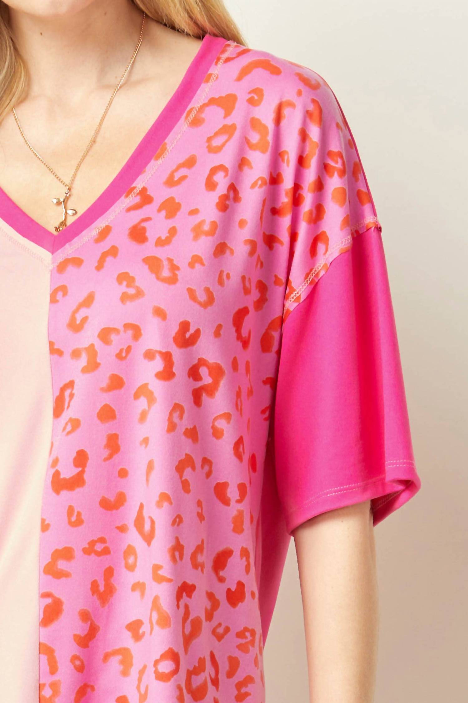 Entro - Color Block Leopard Top