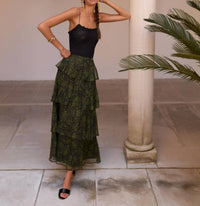 Cami NYC Gaia Metallic Chiffon Tiered Maxi Skirt in forest paisley - women's skirt - view 4