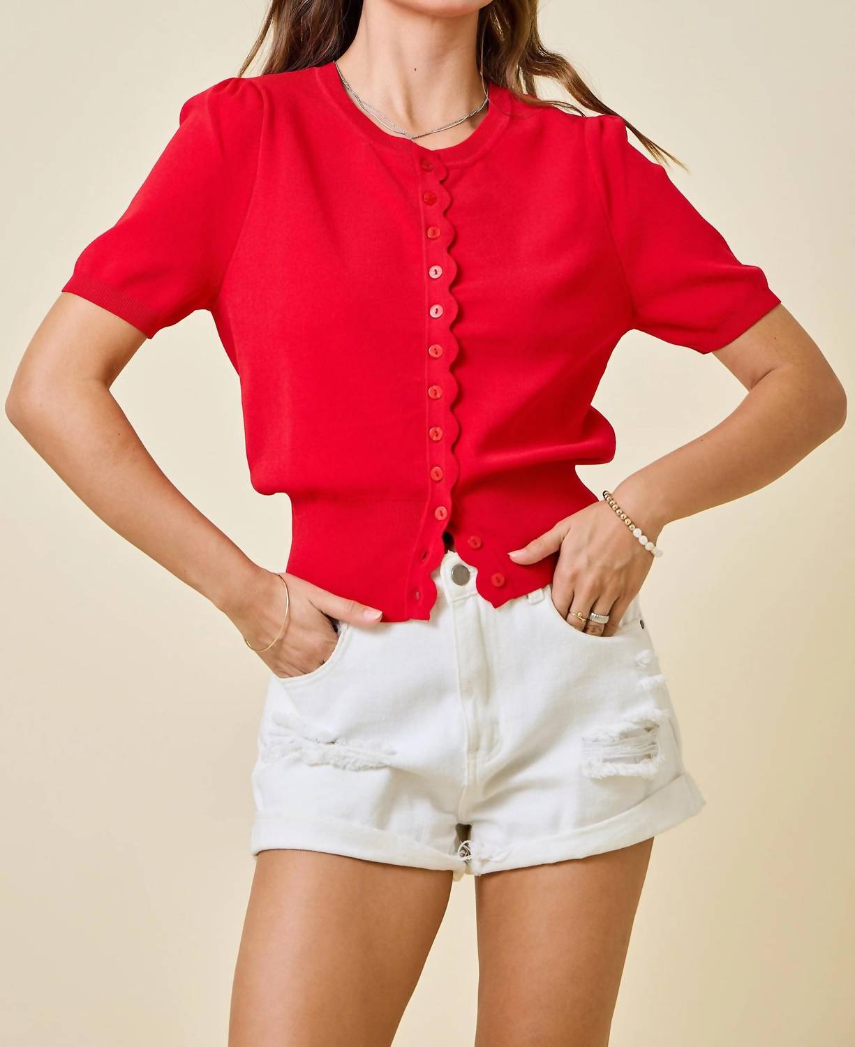 Day + Moon - Scalloped Button Down Cardigan Top