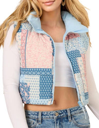 Sundayup - Cropped Floral Print Puffer Vest
