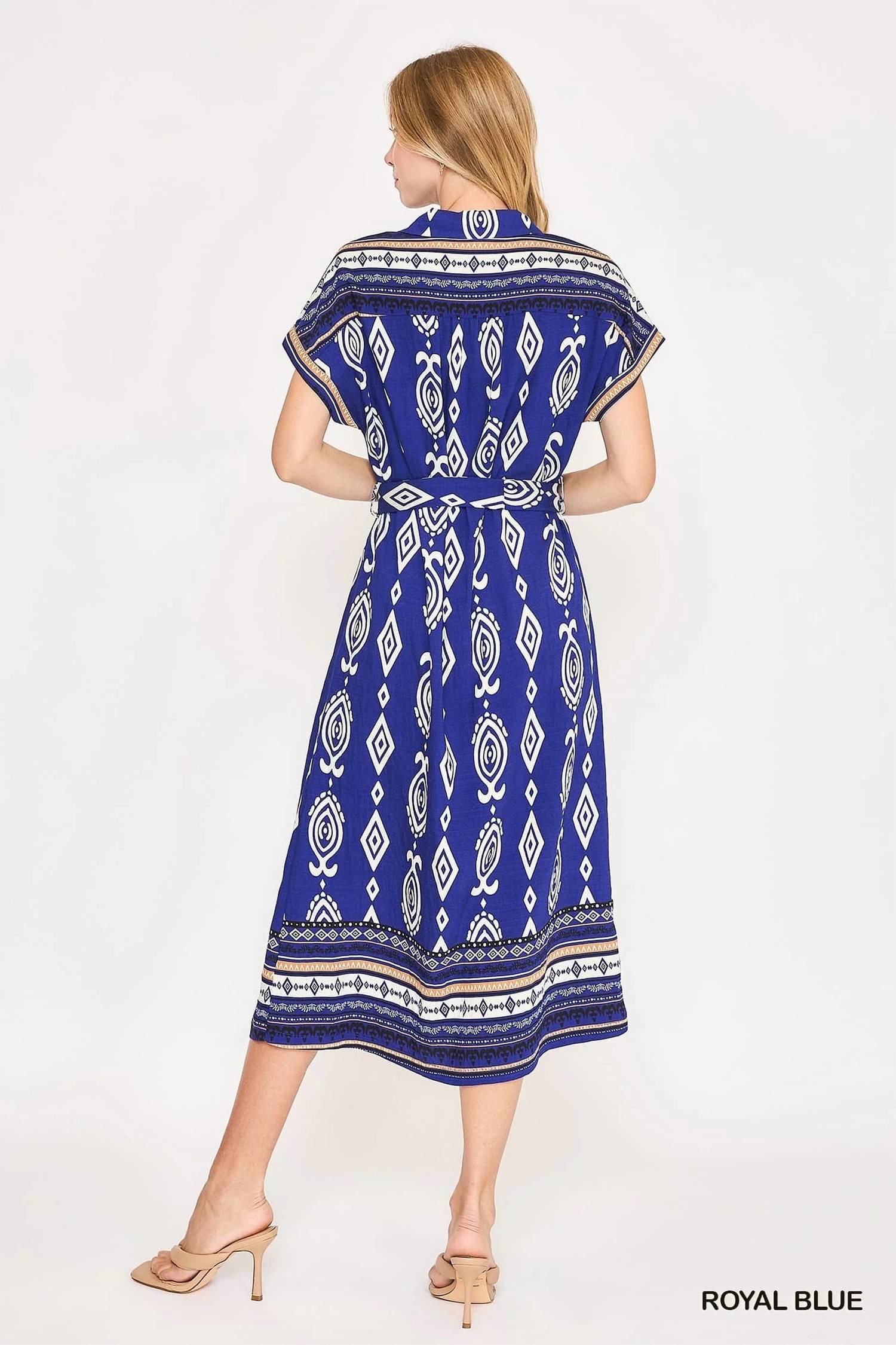 Umgee - Border Print Collared Midi Dress