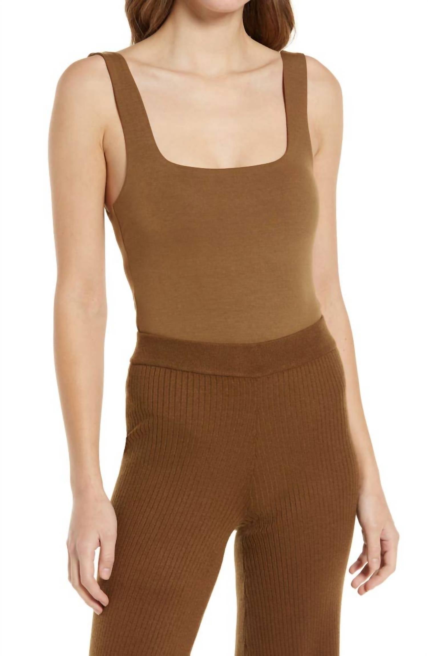 GOOD AMERICAN Women's Square Neck Tank Bodysuit in sepia - women's shirt